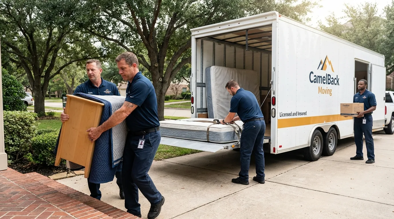 Crew loading residential truck for cross-state move from New Port Richey, FL