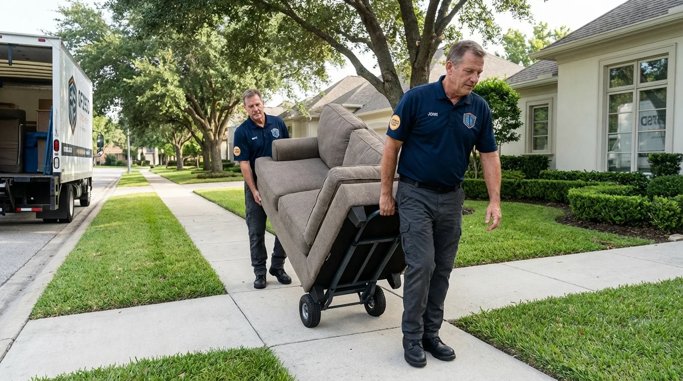 Local residential moving crew loading furniture in New Port Richey, FL