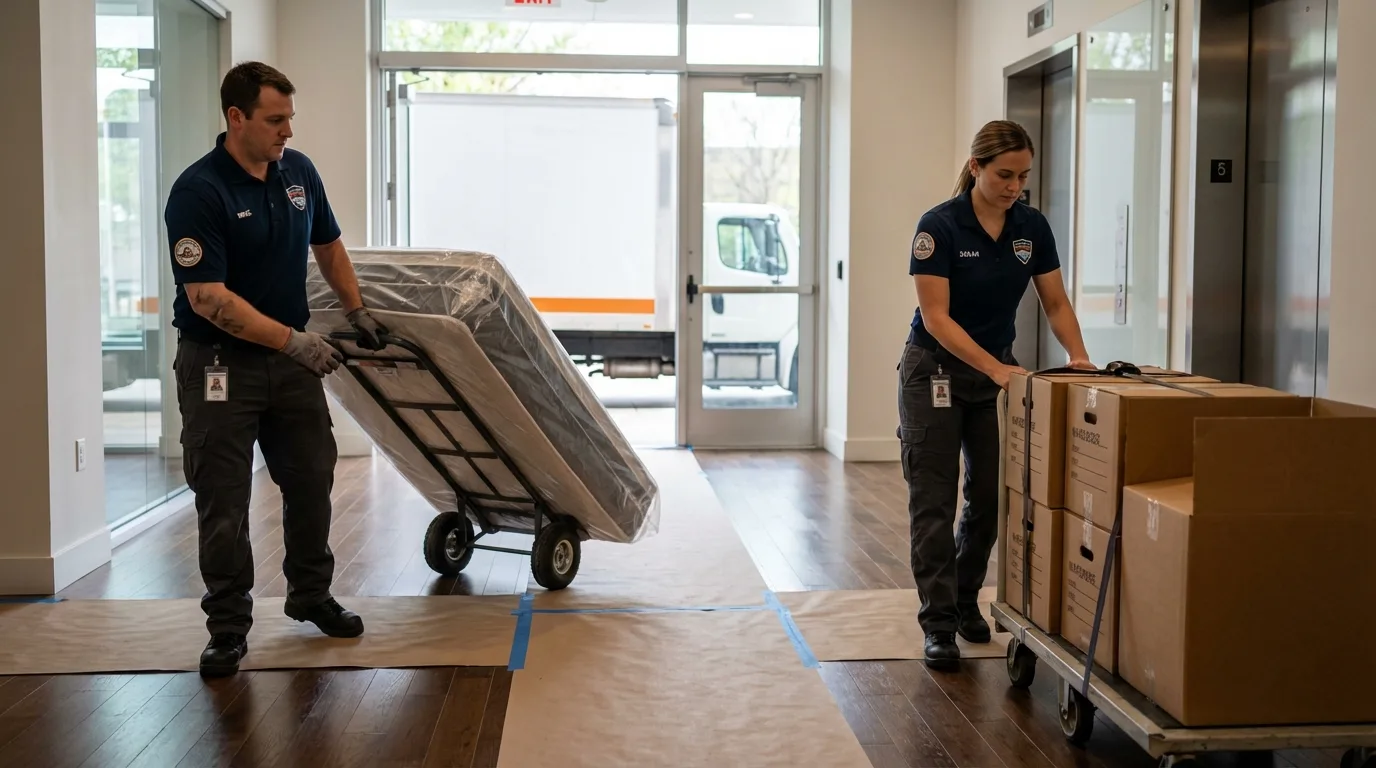Professional apartment movers loading elevator in New Port Richey, FL